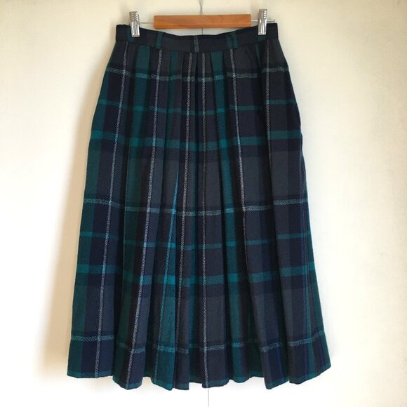 Vintage Gerry Weber Plaid Pleated Wool Skirt 27W - Picture 1 of 12